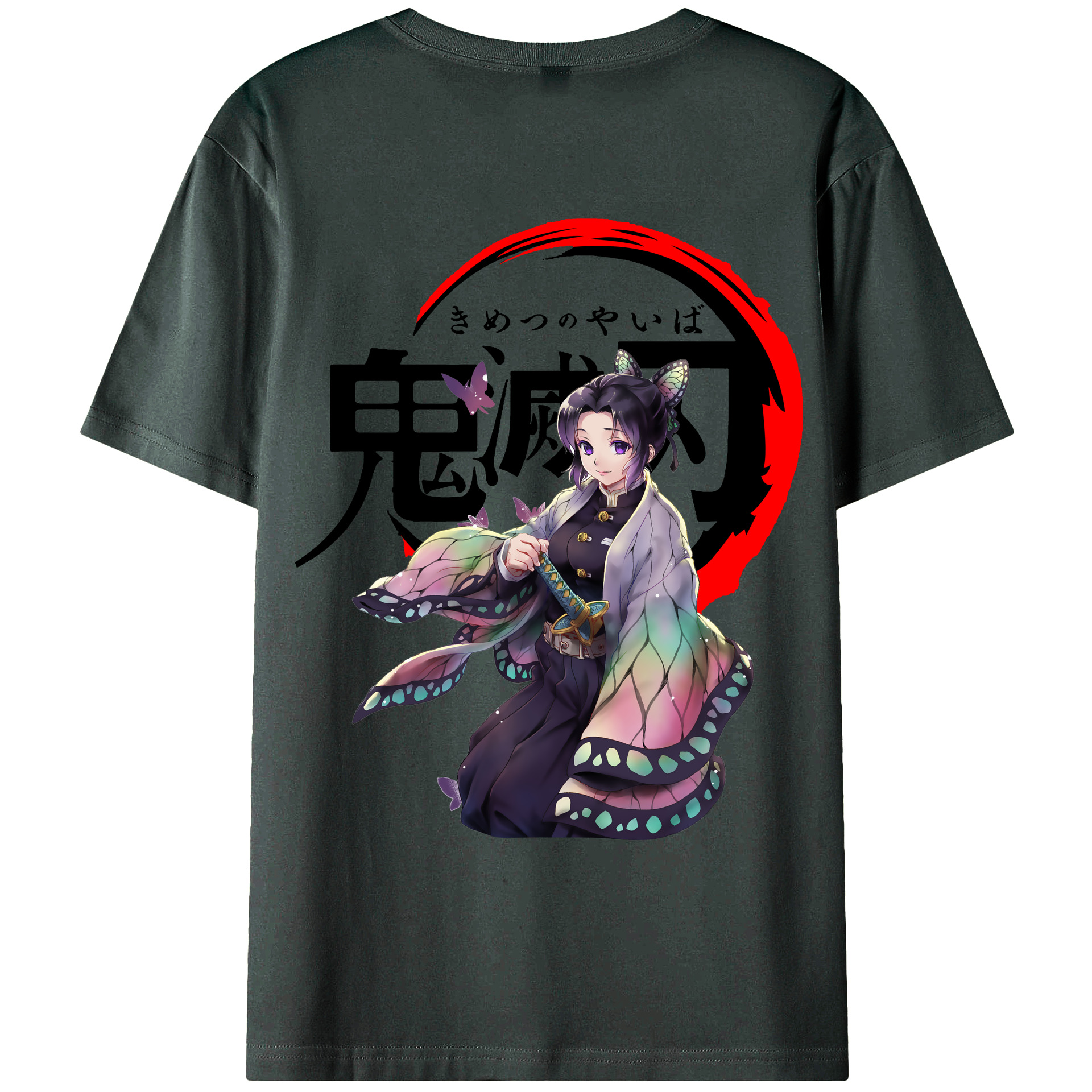 （画像用） 鬼滅の刃（きめつのやいば）蟲柱-胡蝶 しのぶ／こちょう しのぶ Kochou Shinobu 綿100％ メンズ半袖Tシャツ（バックプリント） 通気性